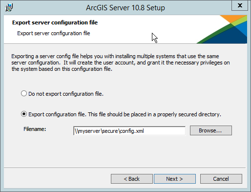 Export a server configuration file